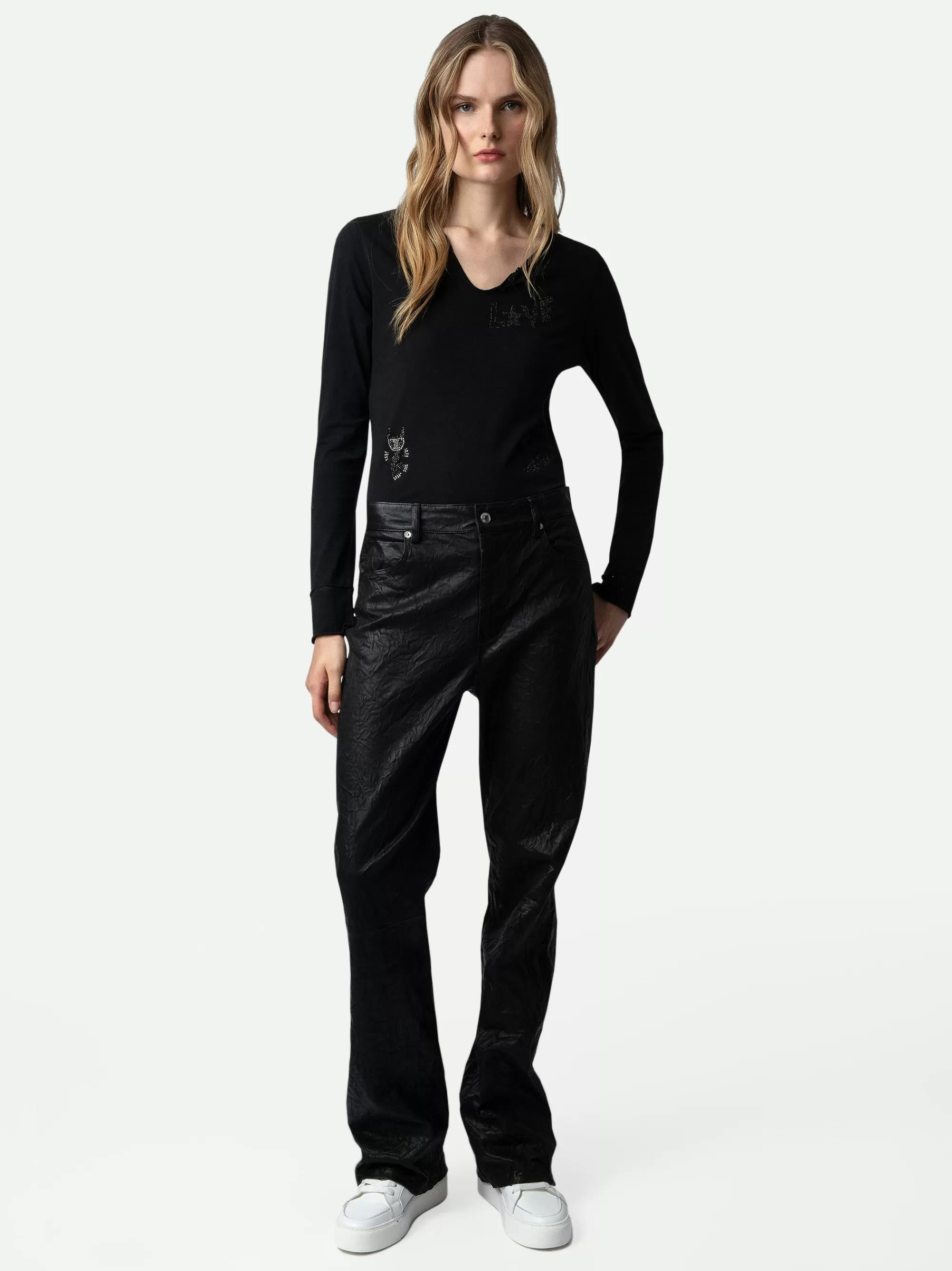 T-Shirts | Shop New In | Zadig&Voltaire Diamanté Henley Top Black