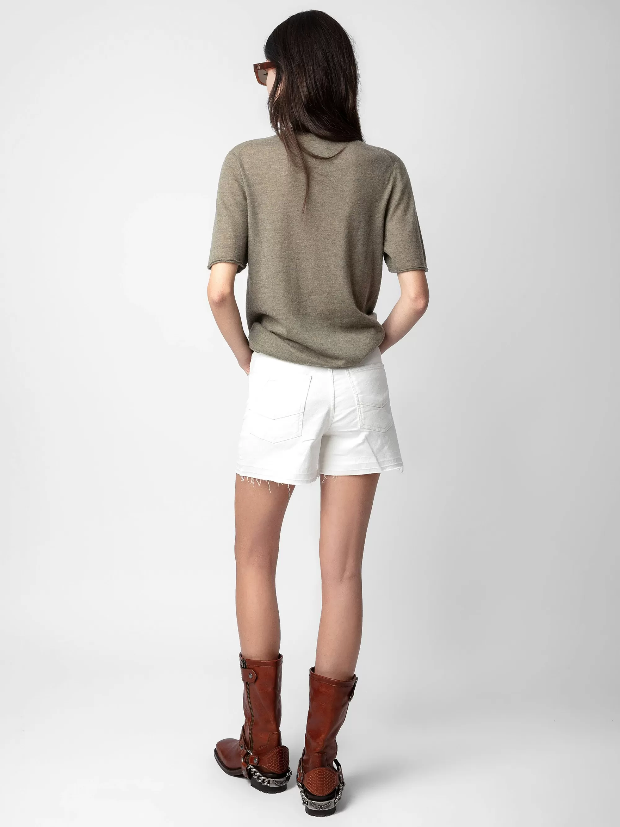 Sweaters & Cardigans | Cashmere | Zadig&Voltaire Ida Mon Amour Diamanté Cashmere Sweater Kaki clair