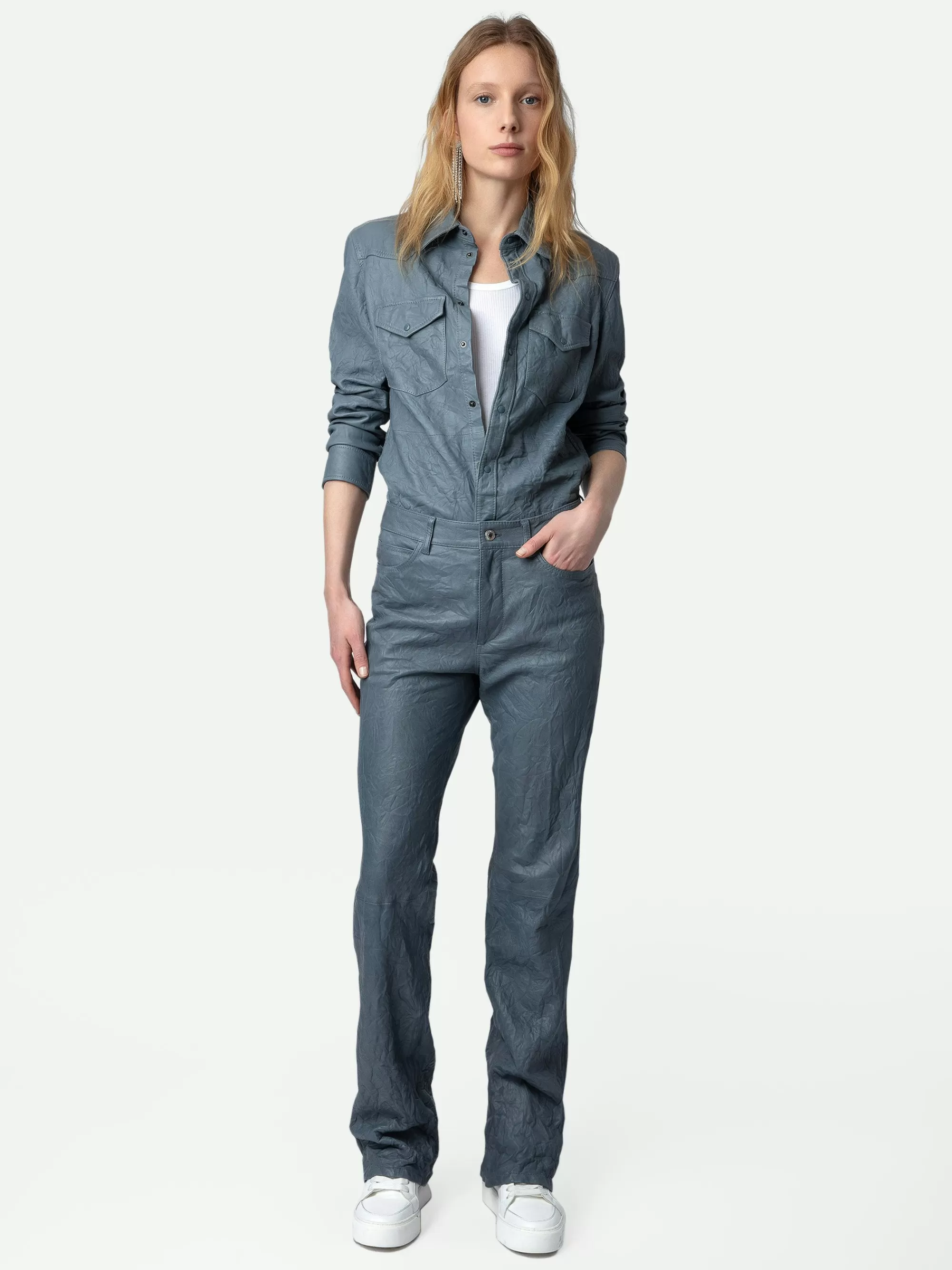 Leather | Leather Your Way | Zadig&Voltaire Pistol Crinkled Leather Pants Light blue