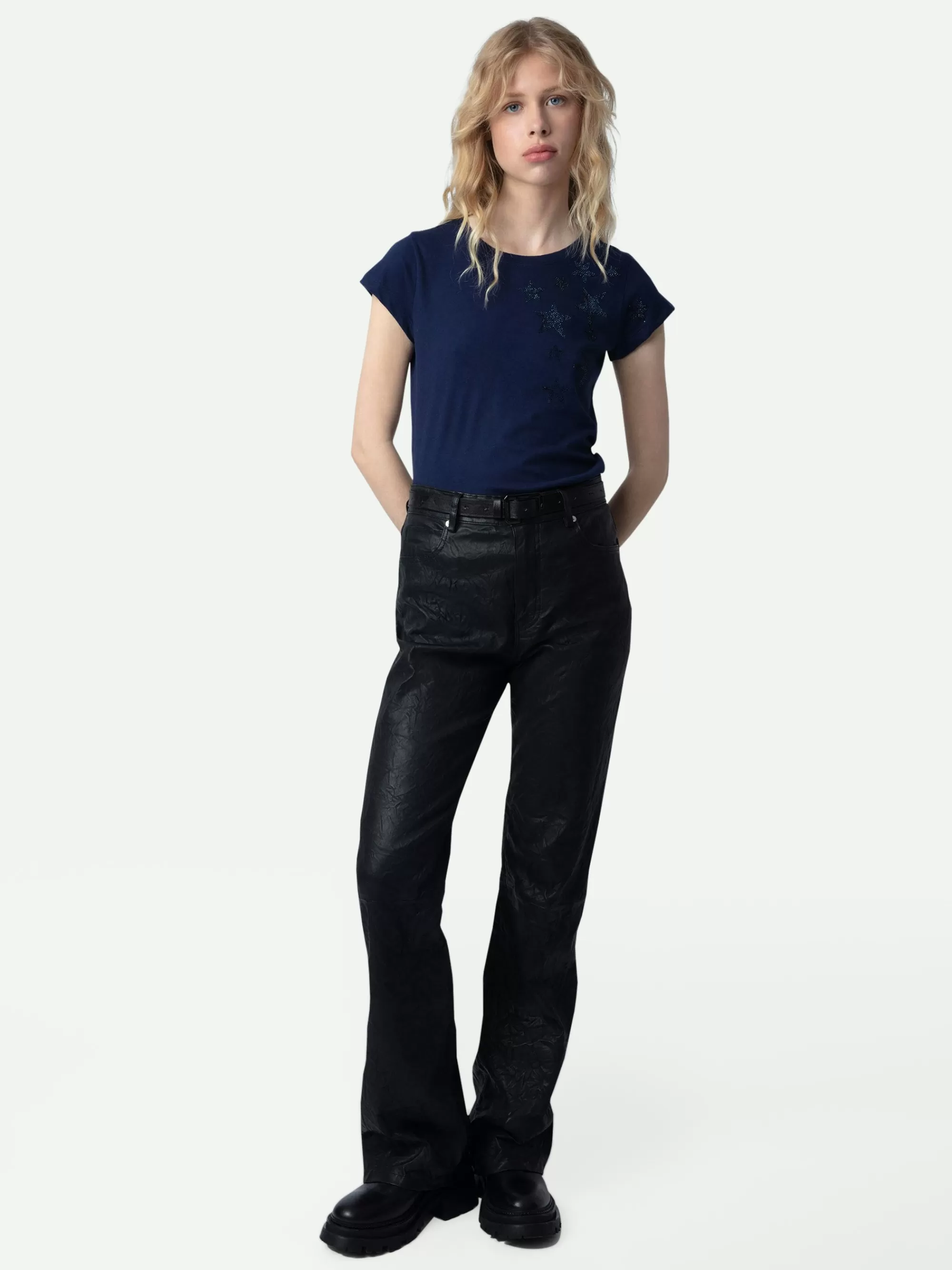 T-Shirts | Zadig&Voltaire Skinny Stars Diamanté T-Shirt Marine
