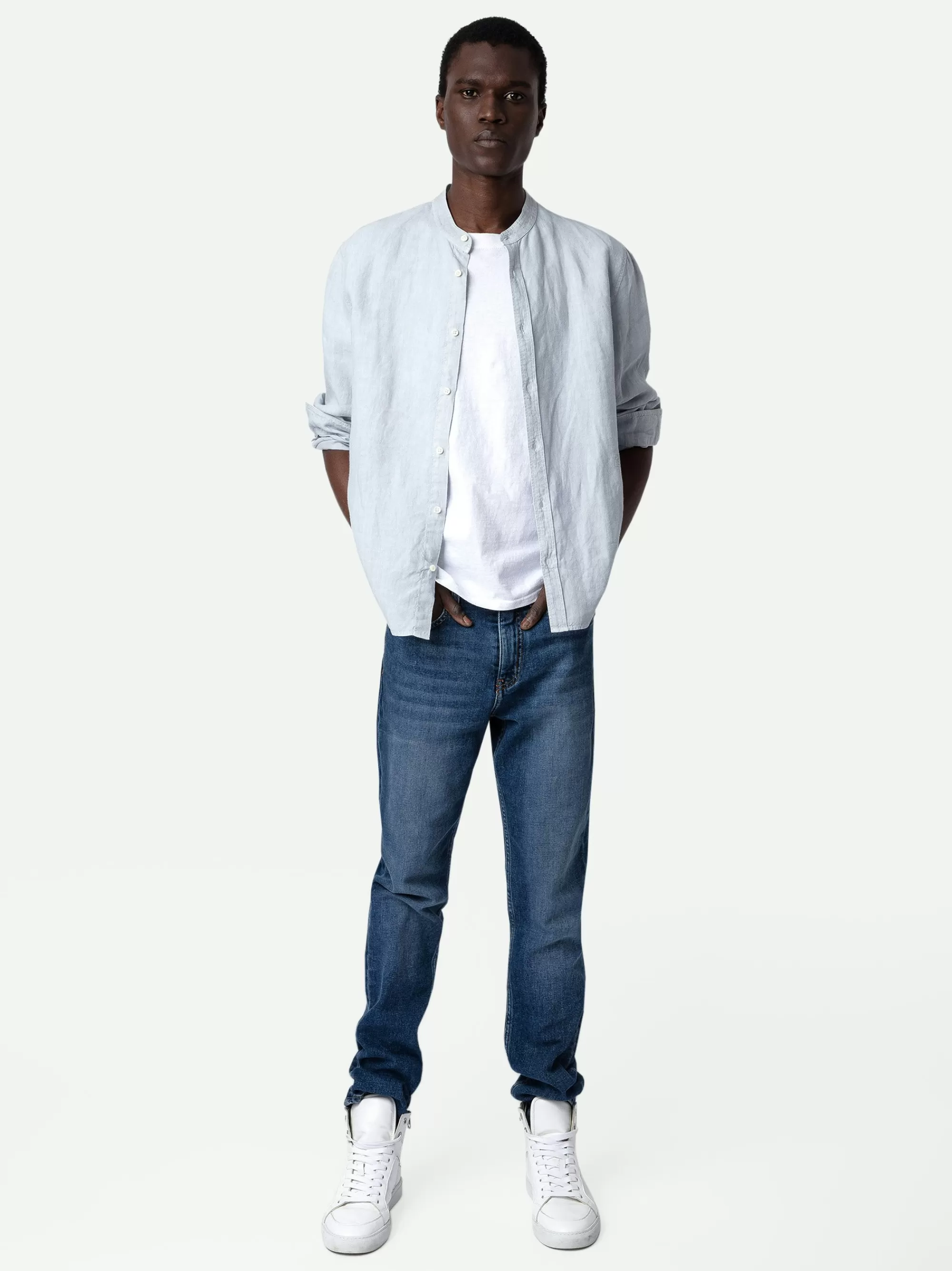 Spring/Summer 2024 | Shirts | Zadig&Voltaire Stan Linen Band Collar Shirt Ciel