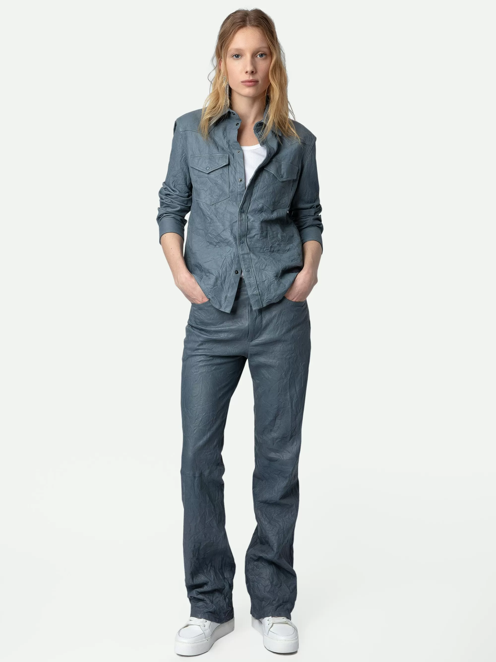 Tops & Shirts | Leather | Zadig&Voltaire Thelma Crinkled Leather Shirt Light blue
