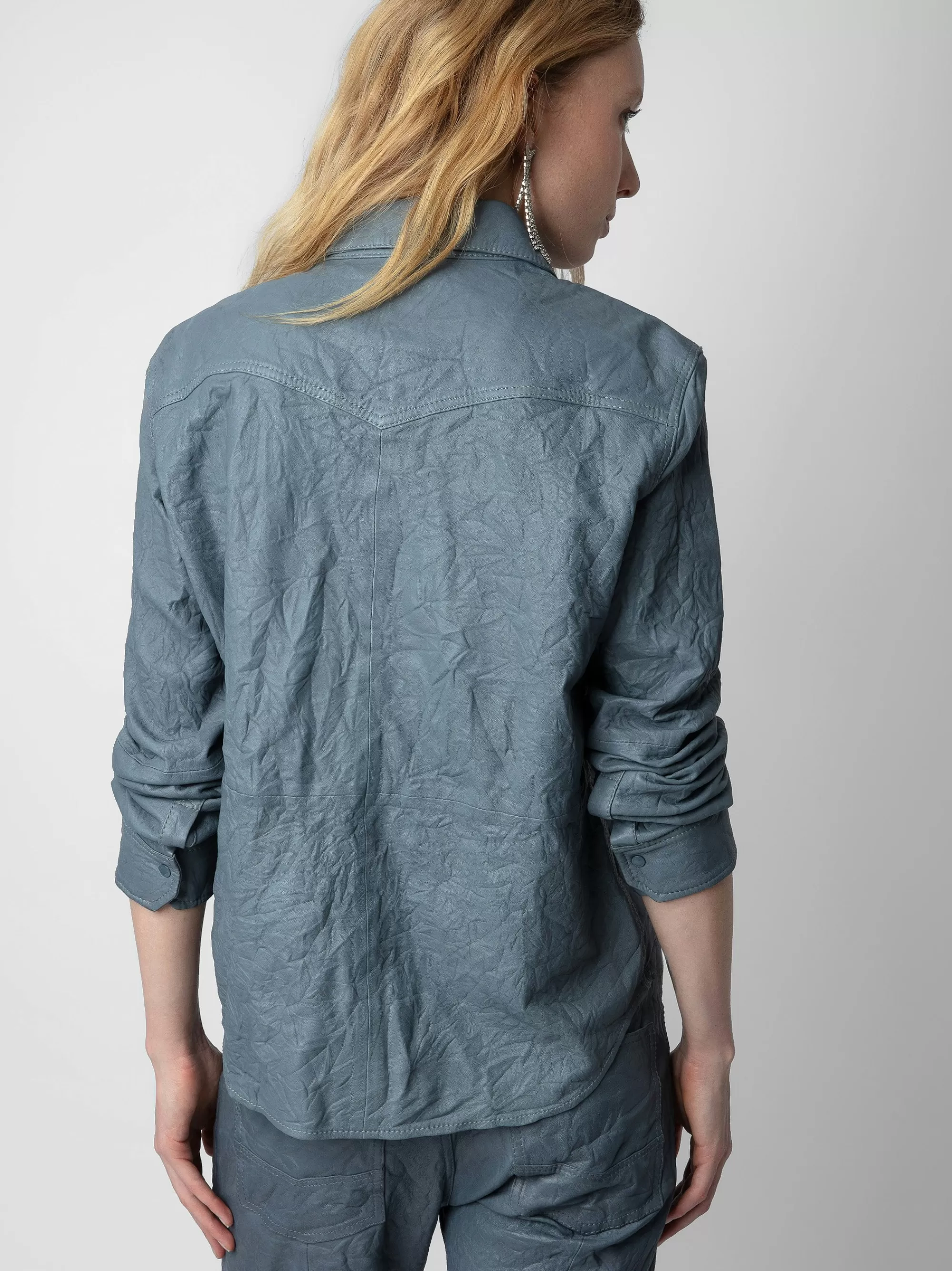 Tops & Shirts | Leather | Zadig&Voltaire Thelma Crinkled Leather Shirt Light blue