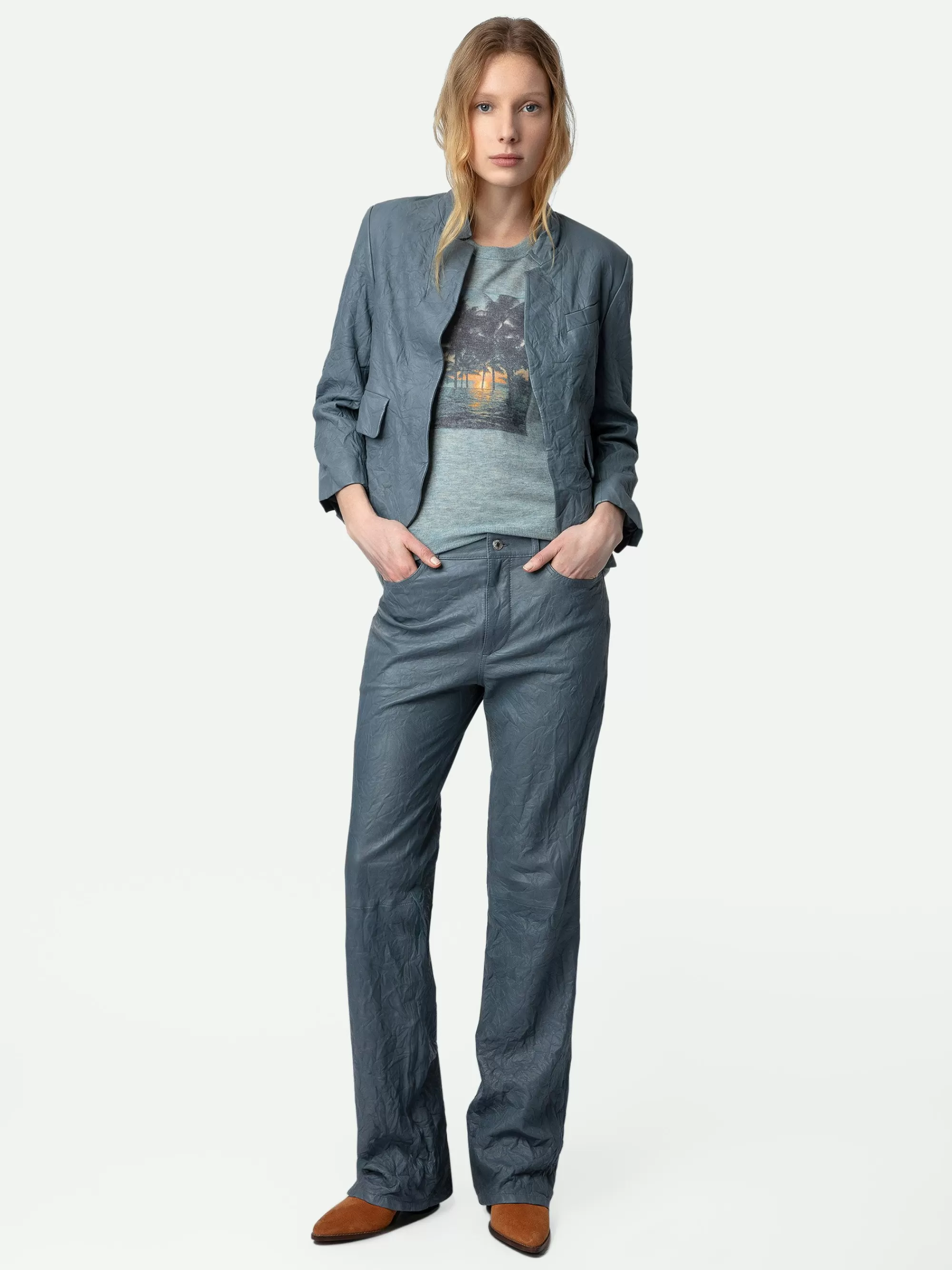 Jackets & Coats | Blazers | Zadig&Voltaire Verys Crinkled Leather Blazer Light blue